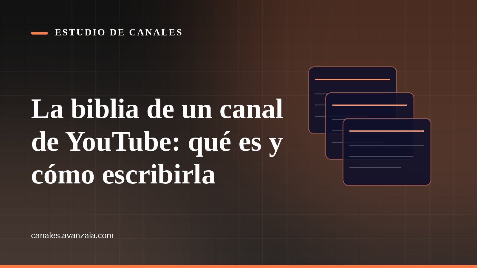 Cover graphic for Estudio de Canales: overlapping cards on a black background, with the article's headline in Spanish