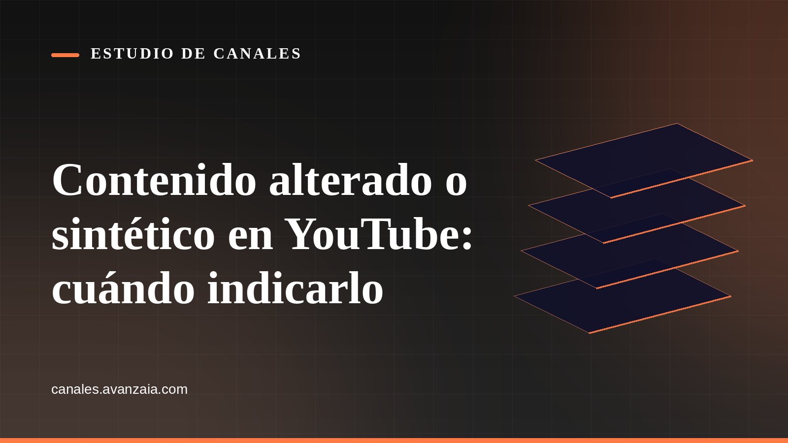 Cover graphic for Estudio de Canales: stacked layers on a black background, with the article's headline in Spanish