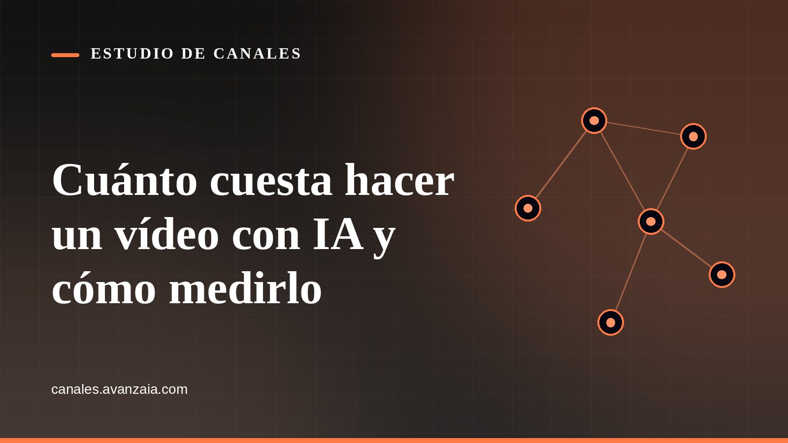 Cover graphic for Estudio de Canales: a network of connected nodes on a black background, with the article's headline in Spanish