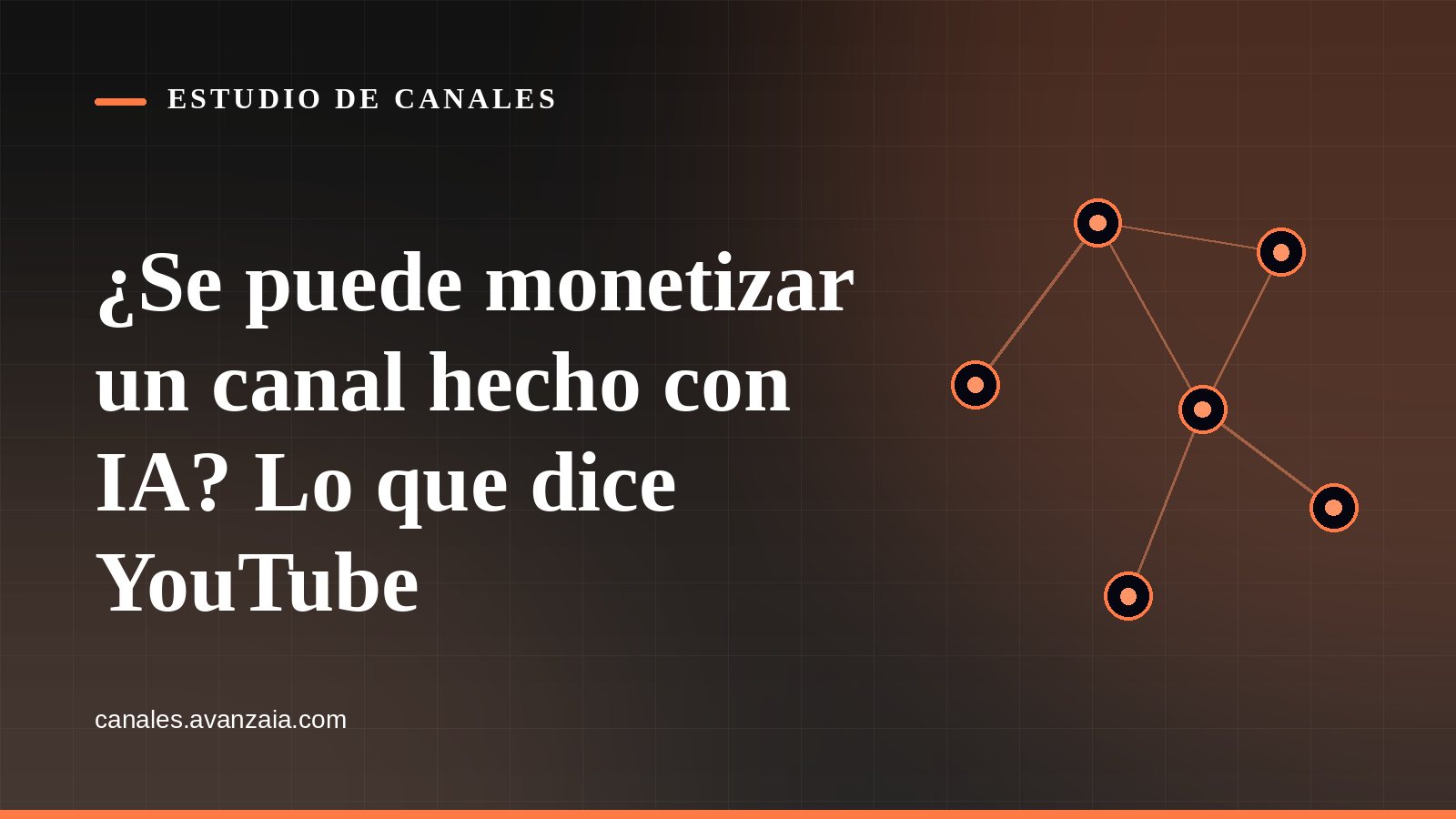 Cover graphic for Estudio de Canales: a network of connected nodes on a black background, with the article's headline in Spanish